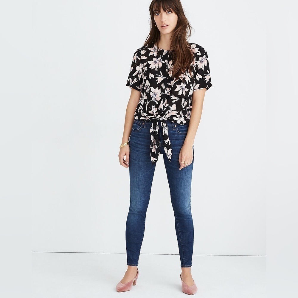 Madewell Silk Button-Back Tie Tee in Winter Orchid size xxs